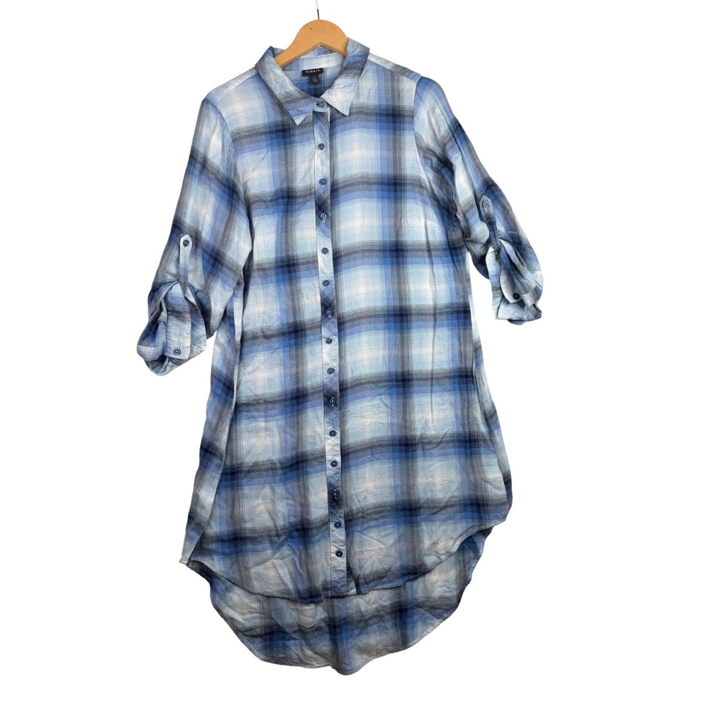 Torrid Plaid Flannel Button Shirt Dress size 1X Blue‎